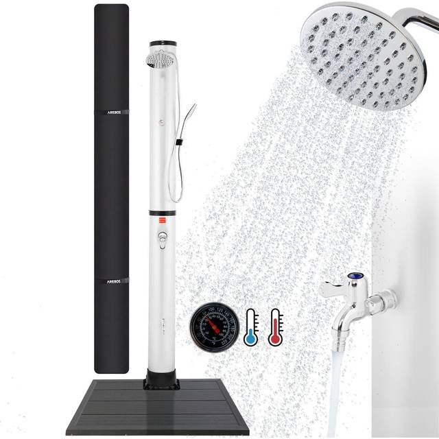 Outdoor Shower Solar Shower 40 l Premium silver with base plate anthracite - Arebos