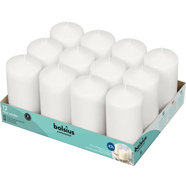 BOLSIUS 12 White Pillar candles - 27 x 51 Inches Unscented candle Set - 43 Hours - Dripless clean Burning Smokeless Dinner candle - Perfect for Weddin