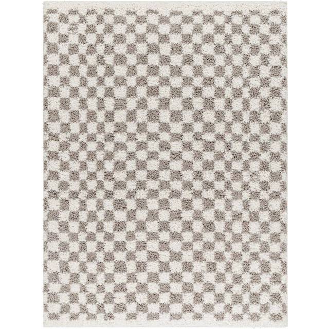 KITTU Shaggy Modern Plush Pile Checkered Area Rug - Grey - 160cm x 215cm
