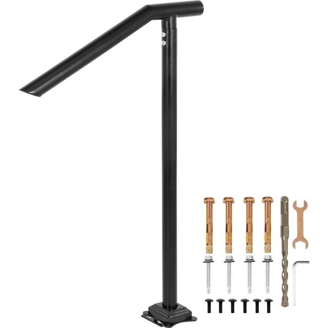 Happybuy 3Ft Step Railing  Iron Stair Handrail Floor Mounted Sturdy Black Arched Handrails for Outdoor Indoor Steps Fits 2 to 3 Steps