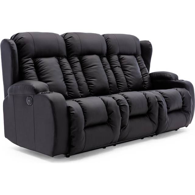Caesar 3 Seater Electric High Back Bonded Leather Recliner Sofa - Black - One Size
