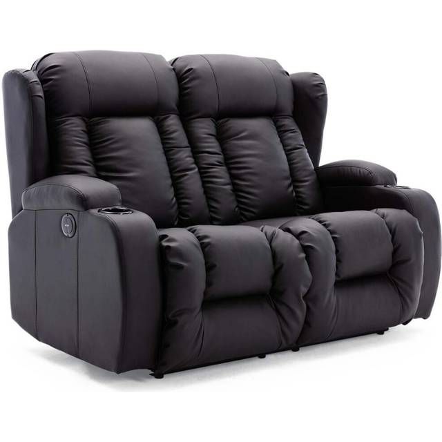 More4Homes Caesar 2 Seater Electric High Back Bonded Leather Recliner Sofa (black), Black