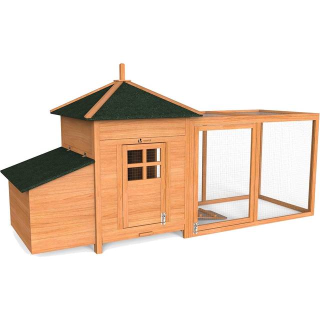 VOUNOT Chicken Coop and Run, Wooden Hen House with Nest Box 190 x 100 x 55cm