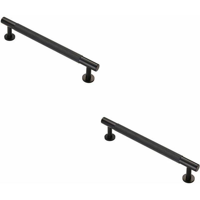 2x Knurled Bar Door Pull Handle 190 x 13mm 160mm Fixing Centres Matt Black