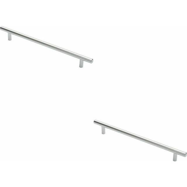 2x Round T Bar Cabinet Pull Handle 284 x 12mm 224mm Fixing Centres Chrome