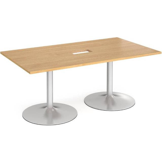 Trumpet Base Rectangular Office Boardroom Table with Power Module Cut Out - Oak - Silver Base - W1800mm