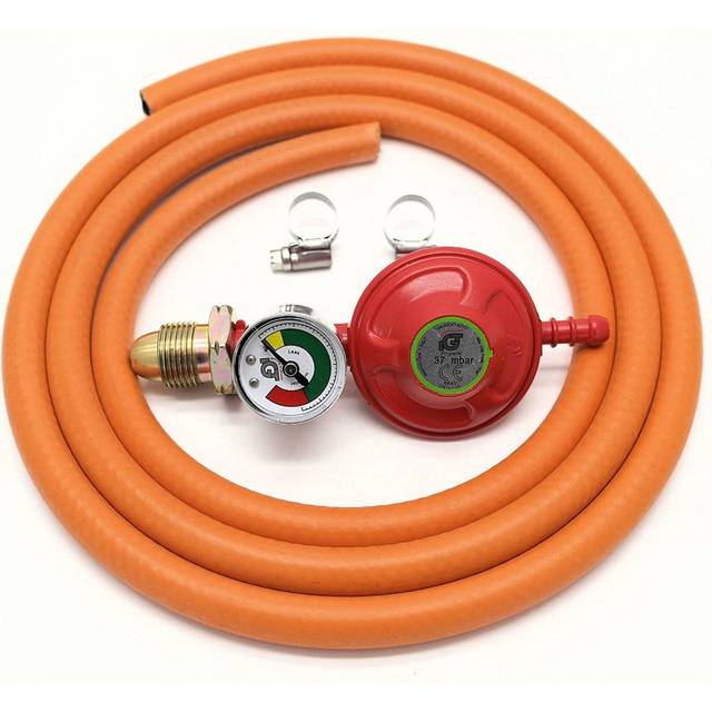 Igt 37Mbar Propane Gas Regulator With Pressure Gauge & 1 M Hose Kit With 2 Clips