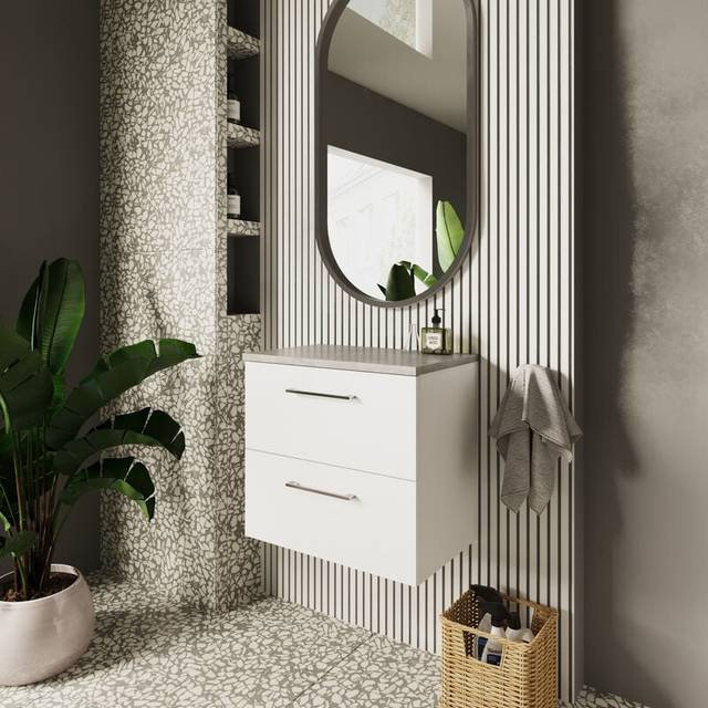 Nuie Arno Gloss White 600mm Wall Hung 2-Drawer Vanity Unit &amp; Lamin