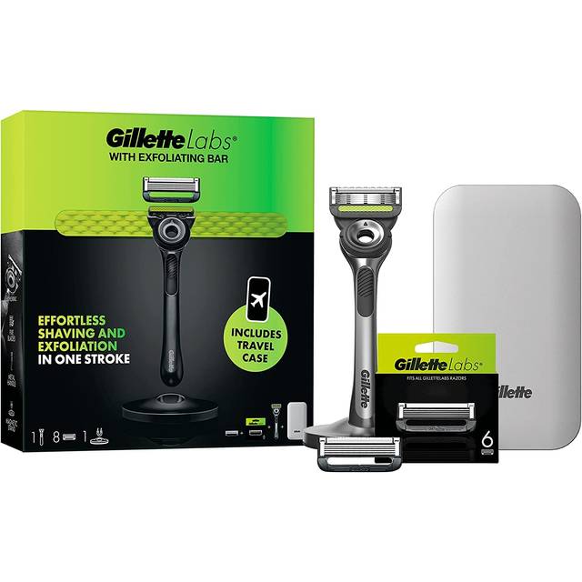 Gillette Labs Men's Razor + 8 Razor Blade Refills with Exfoliating Bar, Includes Premium Magnetic Stand & Travel Case