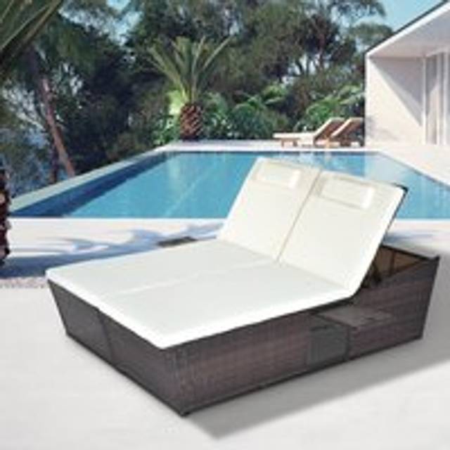 Outsunny 2 Seater Adjustable Double Rattan W/tray-brown/cream-white