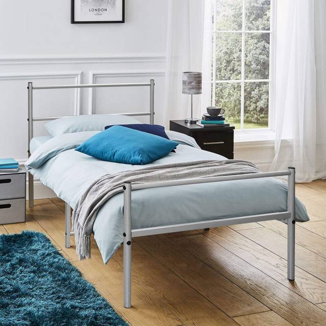 (Silver, Single) Extra Strong Single Metal Bed Frame in Black - Single Bed Frames, 6ft x 4.6ft Base