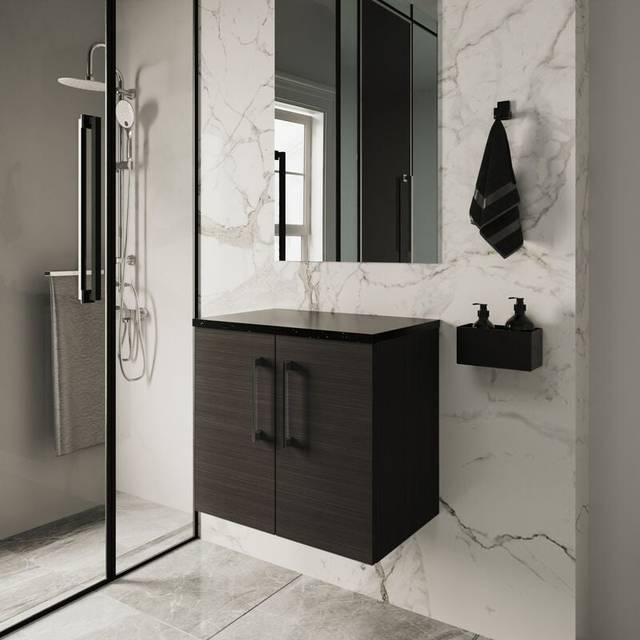 Nuie Arno Charcoal Black 600mm Wall Hung 2-Door Vanity Unit &amp; Lami