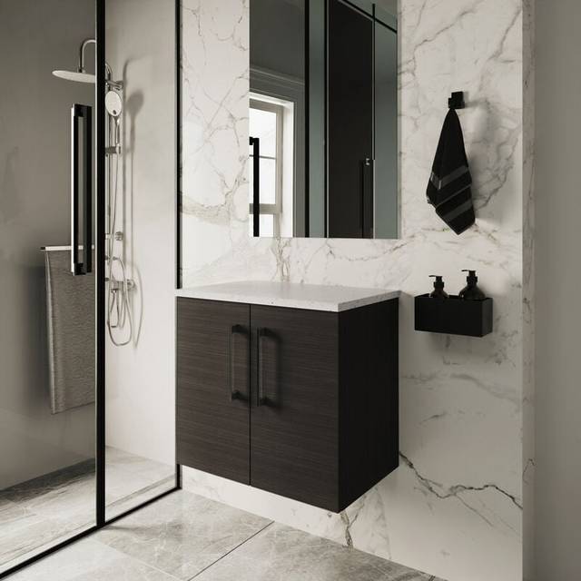 Nuie Arno Charcoal Black 600mm Wall Hung 2-Door Vanity Unit &amp; Lami