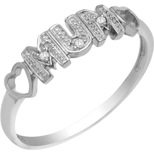 (T) Jewelco London Ladies Solid Hallmarked 925 Sterling Silver Pave Set Round H I2 0.02ct Diamond Love Heart MUM Ring 4.5mm - 925R535