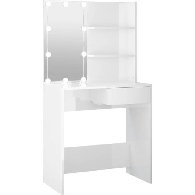 vidaXL Dressing Table with LED High Gloss White 74.5x40x141 cm