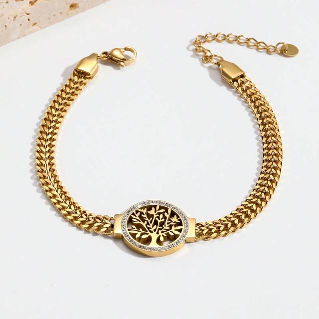 SHEIN A EuropeAn-American style tree of life white enamel set Rhinestone fashion light luxury women&#39;s stainless steel bracelet suitable for daily wear