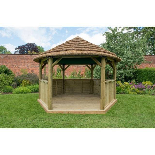 13'x12' (4x3.5m) Luxury Wooden Garden Gazebo with Country Thatch Roof - Seats up to 15 people