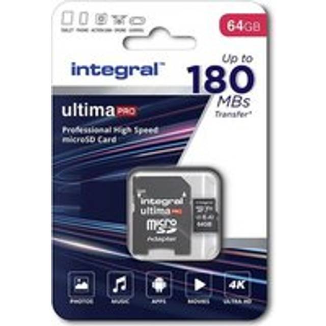 Integrerat 64 GB Micro SD-kort 4K video läshastighet 180 MB/s och skrivhastighet 45 MB/s MicroSDXC A2 C10 U3 UHS-I 180-V30 Micro SD-minneskort