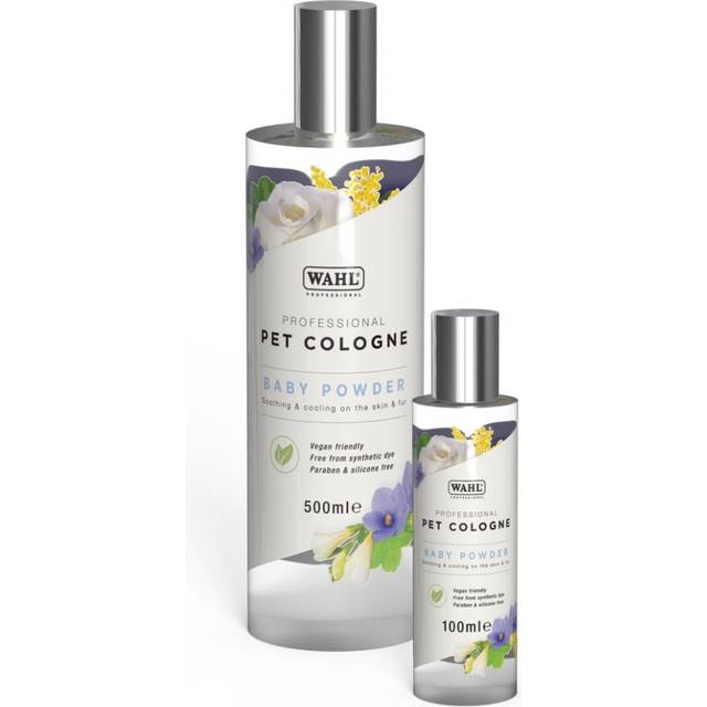 Wahl Professional Pet Cologne – Baby Powder - https://www.wahl.co.uk/app/uploads/2020/06/wahl_pet_grooming_cologne_baby_powder_100ml_ZY072_hero_web.jpg