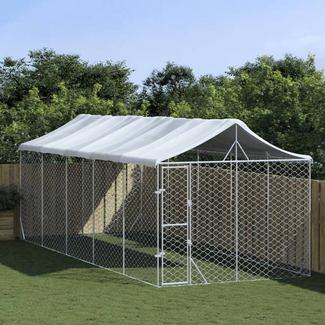 vidaXL Outdoor Dog Kennel with Roof Silver 3x7.5x2.5 m Galvanised Steel