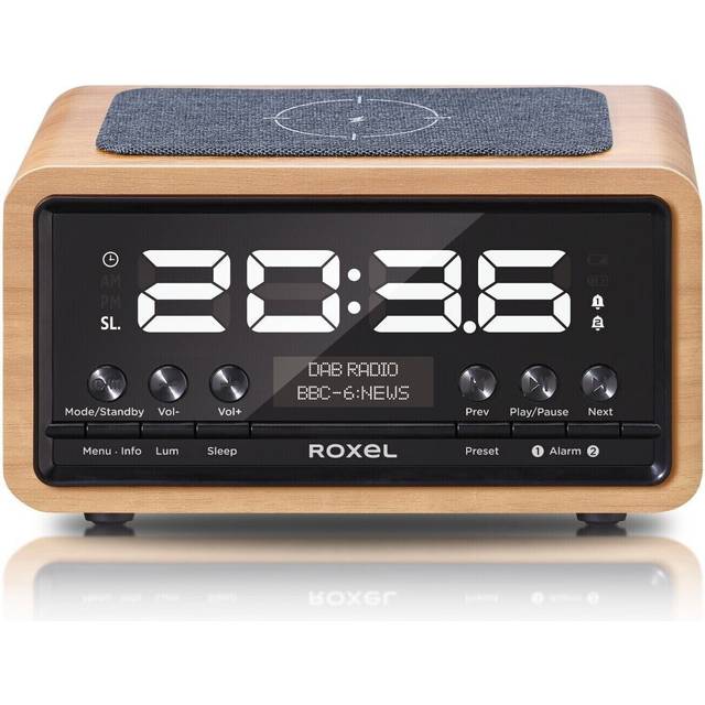 (Oak) DAB/DAB+ & FM Radio with Wireless Phone Charging and Alarm Clock - Roxel Nod