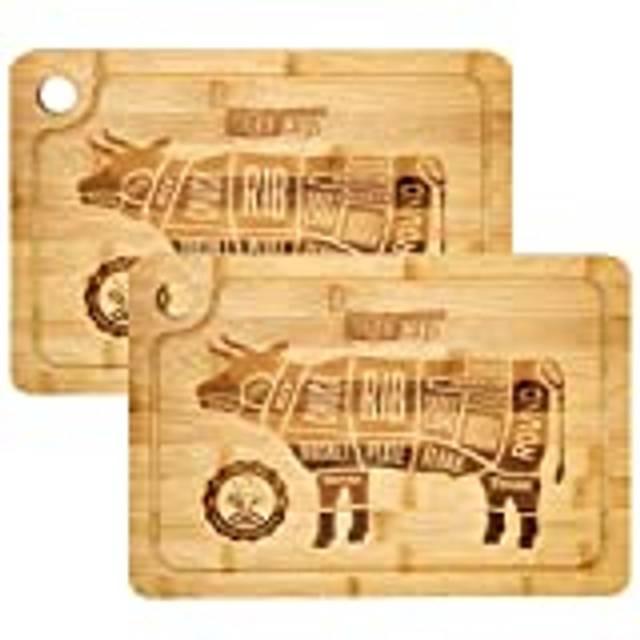 2x bamboo wood Cutting Boards 33x23 cm with juice groove 20 mm thick
