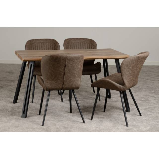 Seconique Quebec Wave Edge Dining Set - Medium Oak Effect/Brown Pu, Brown