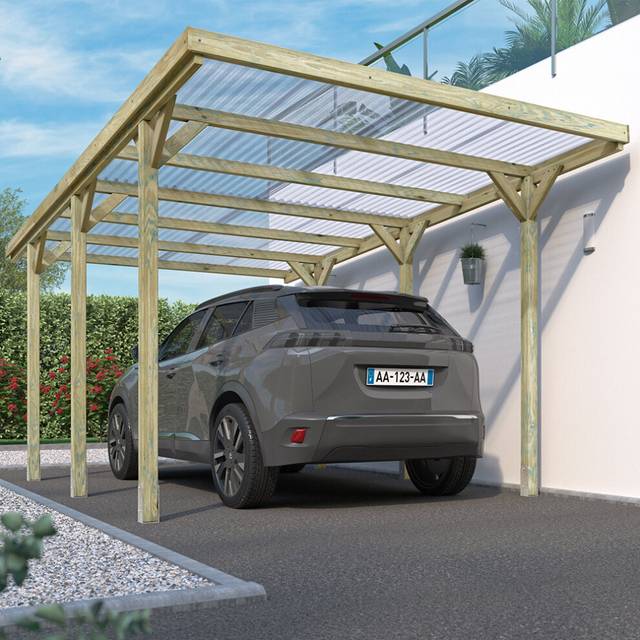 Cerland Jean Wooden Carport 3m x 5m Clear Roof, Yellow