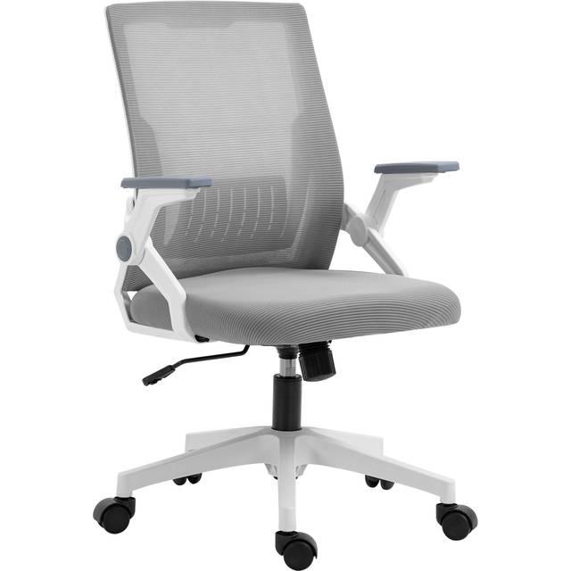 Vinsetto Mesh Office Chair - Desk Chair with Lumbar Support - Flip-up Armrest - Swivel Wheels - Adjustable Height - Grey | TJ Hughes