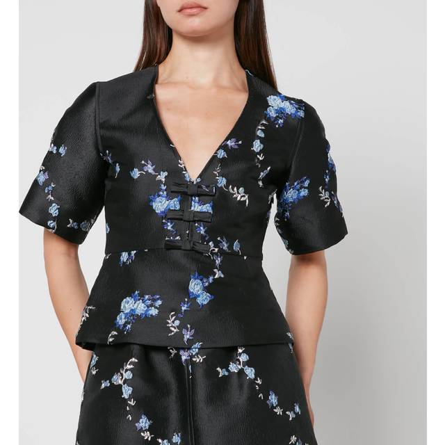 Ganni 3D Embellished Jacquard Blouse - EU 34/UK 6 - Black