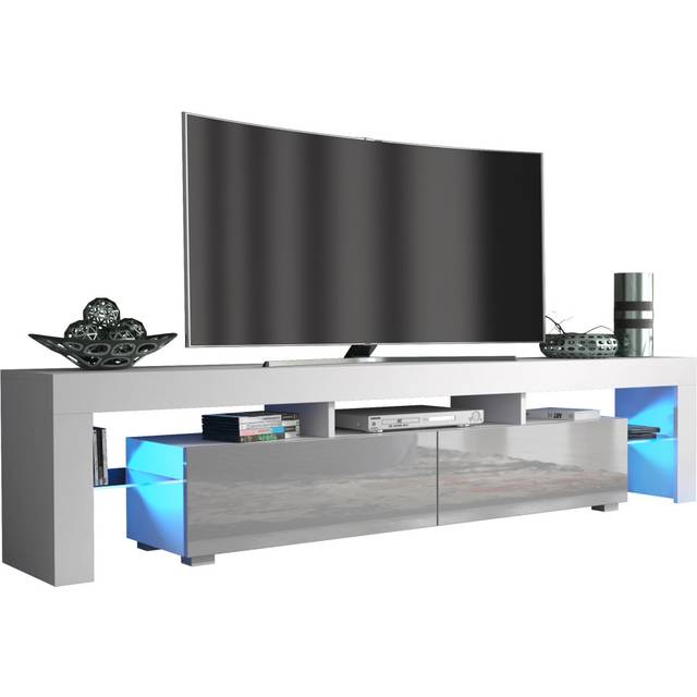 Creative Furniture - Nova tv Unit - White with Grey Gloss Doors & led 200cm