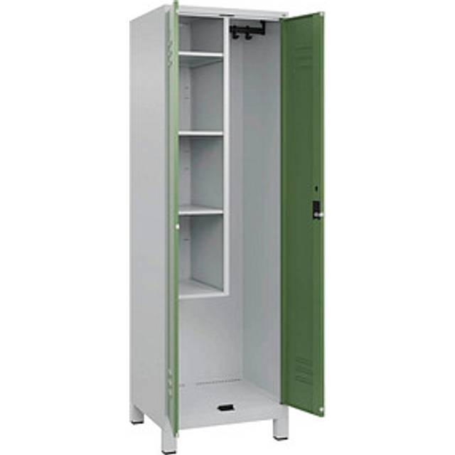 C+P 1 compartment, centre partition, short model, 1 compartment, centre partition, short model, light grey/reseda green, W 600 mm, with feet, rotary bolt - reseda green RAL 6011