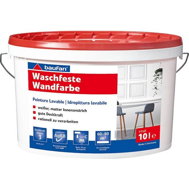 Baufan washable wall paint 10 l white interior wall paint washable, tintable