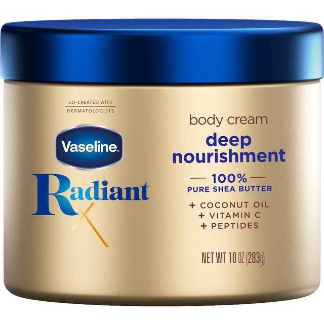 Vaseline Radiant X Deep Nourishment Body Cream 100% Pure Shea Butter  Coconut Oil  Vitamin C  & Peptides  10 OZ