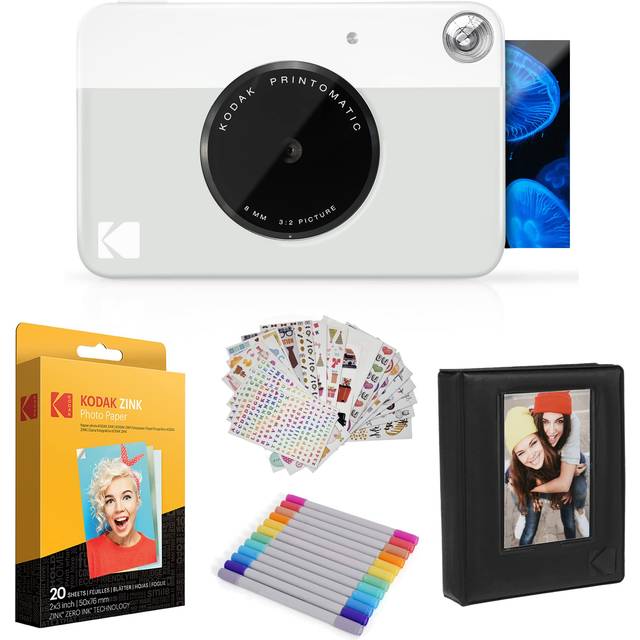 Printomatic Instant Camera Grey Gift Bundle Zink Paper 20 Sheets Case 7 Sticker Sets Markers Photo Album