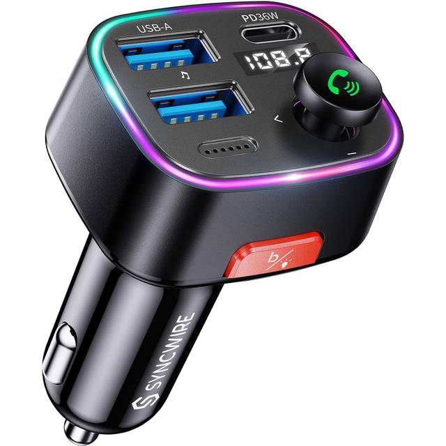 Syncwire bluetooth 5.3 fm transmitter for car, 48w max dual usb bluetooth car a