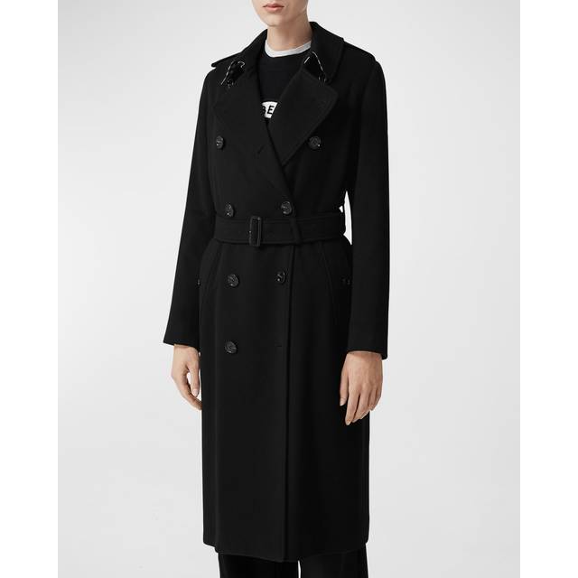Burberry Long Cashmere Blend Kensington Trench Coat - Black - 12