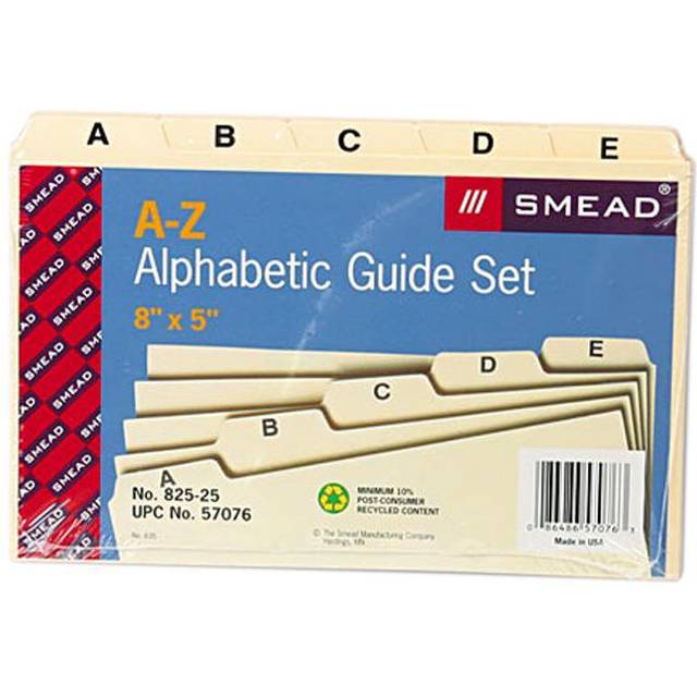 "Smead Card Guide  Plain 1/5-Cut Tab (A-Z)  8""""""""W x 5""""""""H  Manila  25 per Set (57076)"