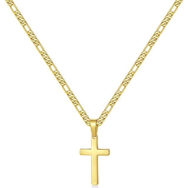 SHEIN Cross Necklace For Men, Men Cross Necklace Stainless Steel Gold Chain Cross Pendant Simple Necklace Dainty Cross Chain Necklace For Men Teen Girls Men