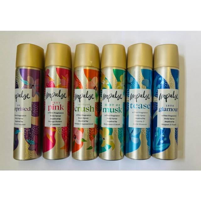6 x 75ml Impulse Body Sprays Deodorants MIX SET