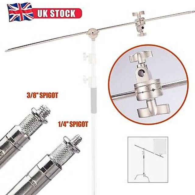 Heavy Duty Pro Chrome-plated Boom Arm 128cm C-Stand Clamps Photo Studio Extension Grip Arm Overhead Light Arm with 2 Screw-Clamps
