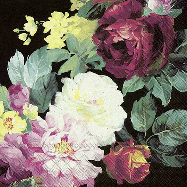 IHR Black Vintage Rose Floral Paper Party 3-ply Napkins