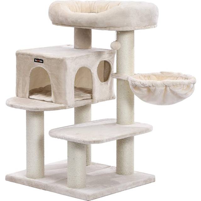 Feandrea skrapstolpe för stora katter, XXL, Heavy Duty Cat Tower med 6 extra tjocka skrapstolpar, stor plattform, grotta, korg, flexibel uppställning, avtagbara tvättbara kuddar, beige PCT01M