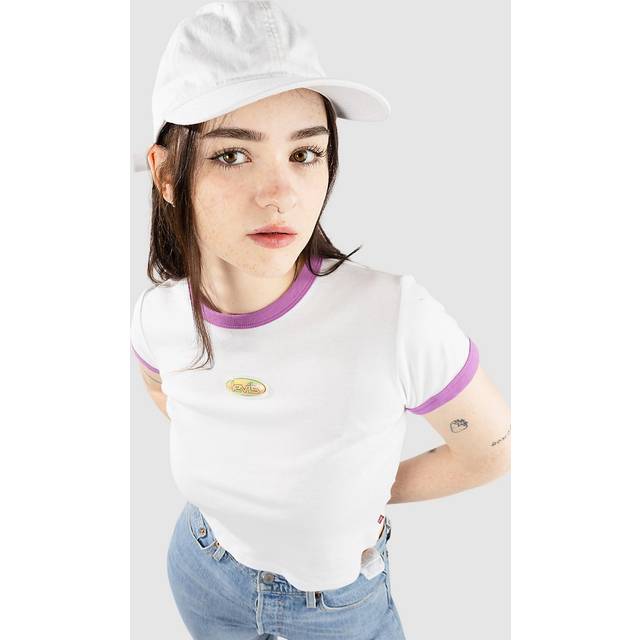 Levi's – Vit/lila, kort t-shirt med logga framtill och kantband-Vit/a