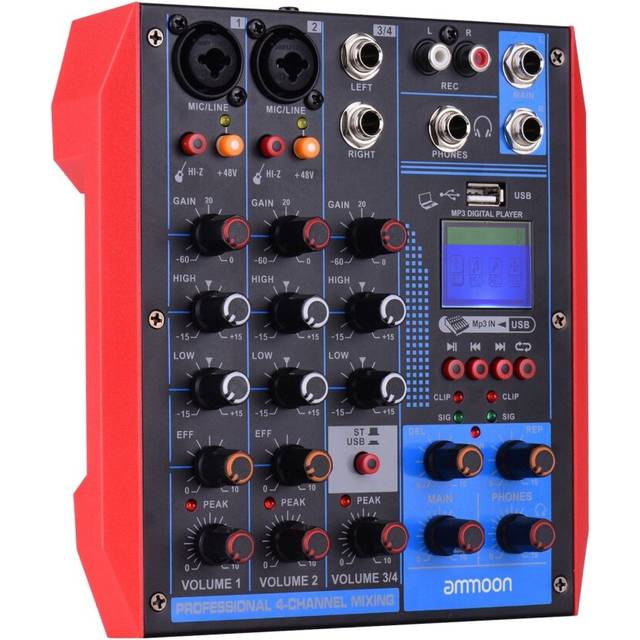 (UK Plug) Portable 4-Channel Mixing Console Digital Audio Mixer