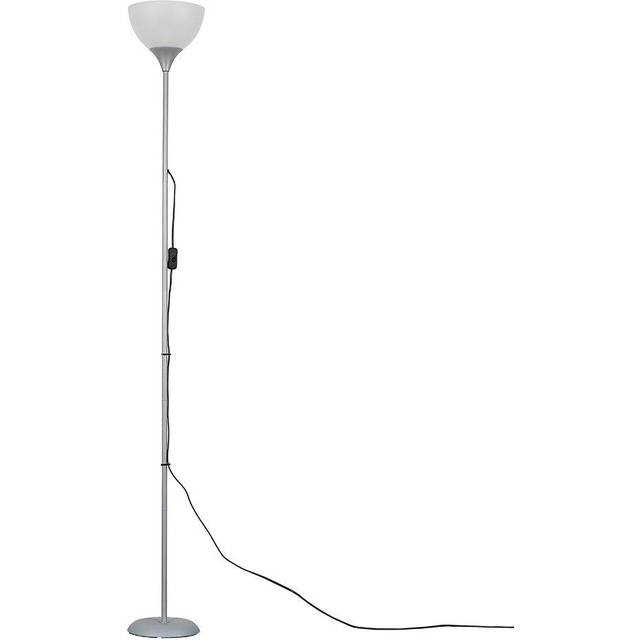 Dalby Silver Single Uplighter Modern Floor Lamp With White Shade