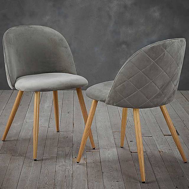 LPD Venice Set of 2 Grey Velvet Dining Chairs