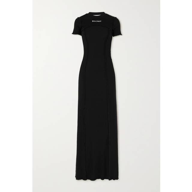 Women's Palm Angels open Back Logo Rib Dress Black - Size: 10/8