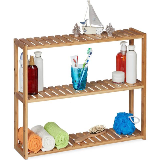 Relaxdays - Wall Shelf Bamboo, 3 Trays, Height Adjustable, hwd: 50 x 60 x 15 cm, Bathroom & Kitchen, Narrow Rack, Natural