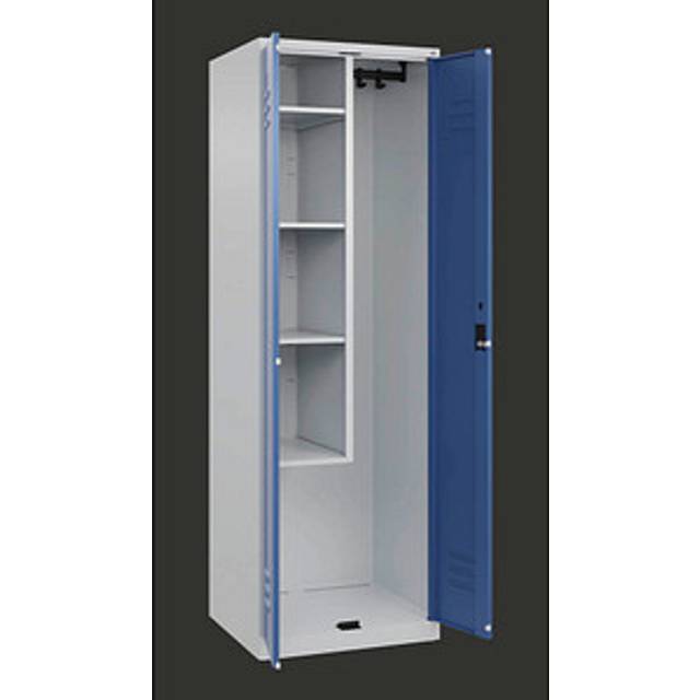 C+P 1 compartment, centre partition, short model, 1 compartment, centre partition, short model, light grey/distant blue, W 600 mm, with floor glides, cylinder lock - distant blue RAL 5023